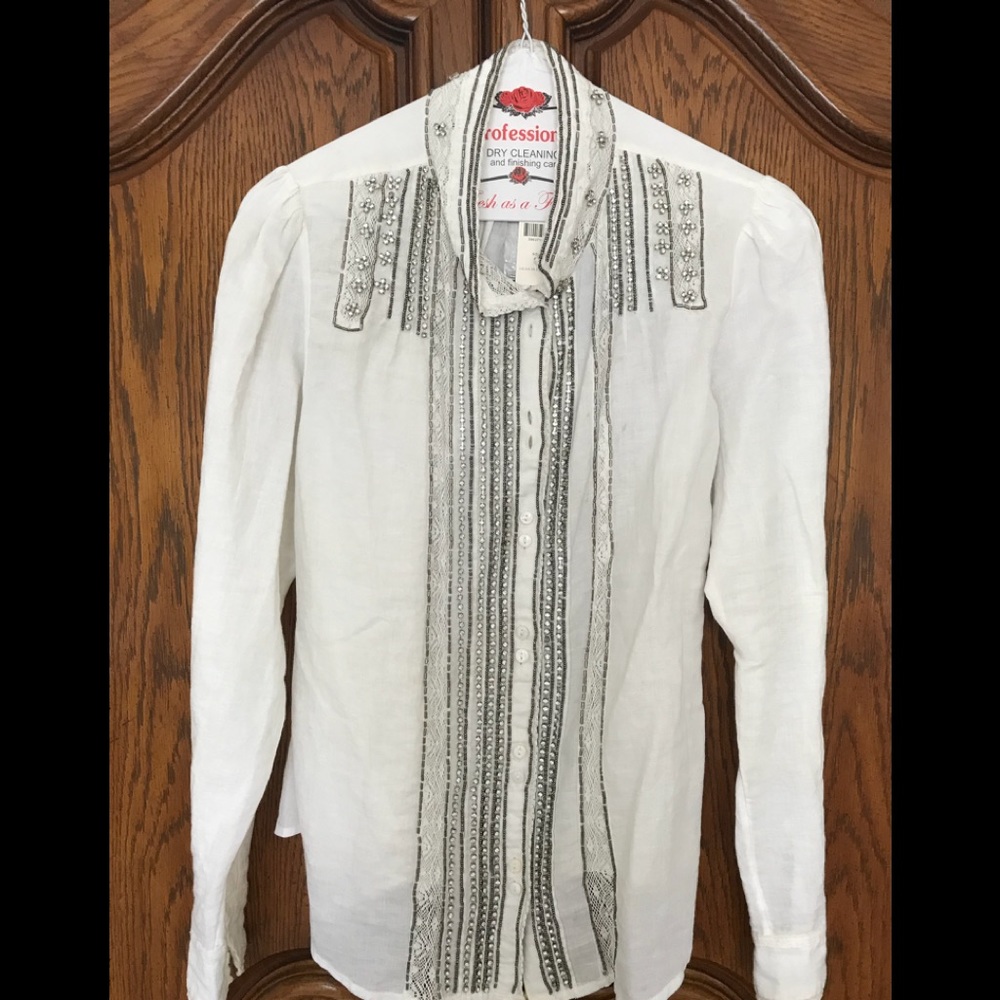 Urban Outfitters Linen Rinestone Blouse